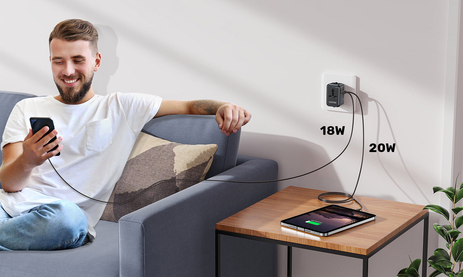 UNITEK 20W Universal Travel Adapter Dual USB-C PD & USB-A QC 3.0 Fast Charging Ports UNITEK 20W Universal Travel Adapter Dual USB-C PD & USB-A QC 3.0 Fast Charging Ports