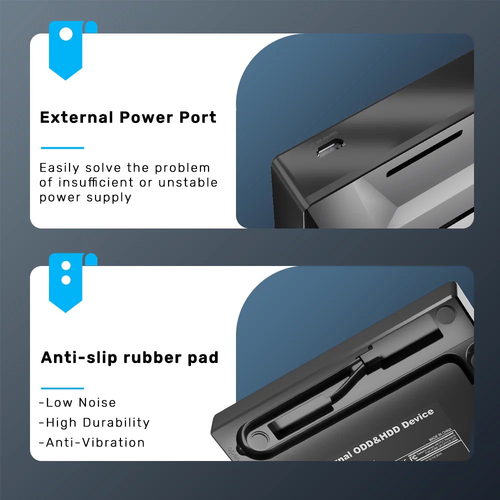 UNITEK External Optical Drive with 5-in-1 Hub, 2 USB-A Ports, USB-C Port, SD Card Reader