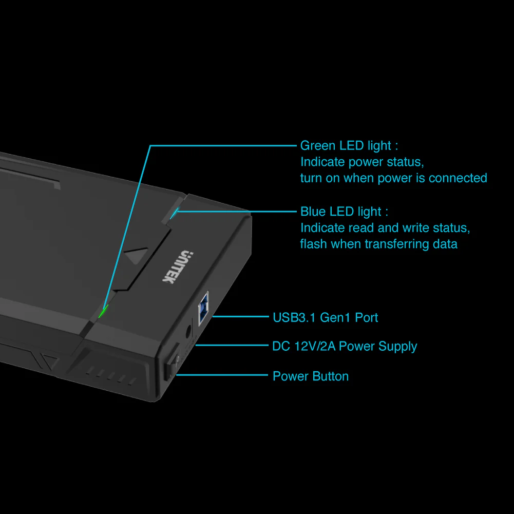 UNITEK USB 3.0 to DiskGuard Raiden SATA III Enclosure for 2.5''/3.5'' HDD & SSD