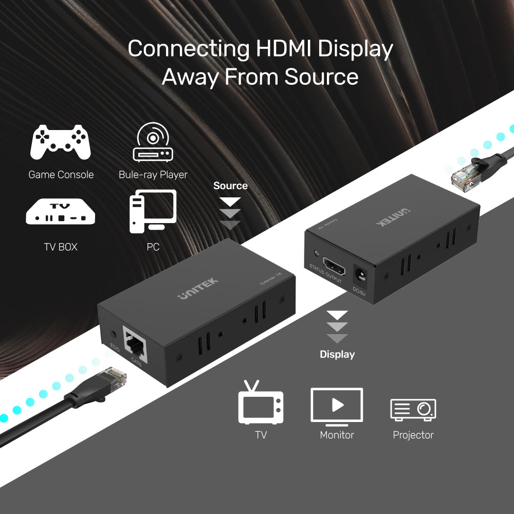 UNITEK HDMI Extender Over Ethernet (150 Meter Range) UNITEK HDMI Extender Over Ethernet (150 Meter Range)