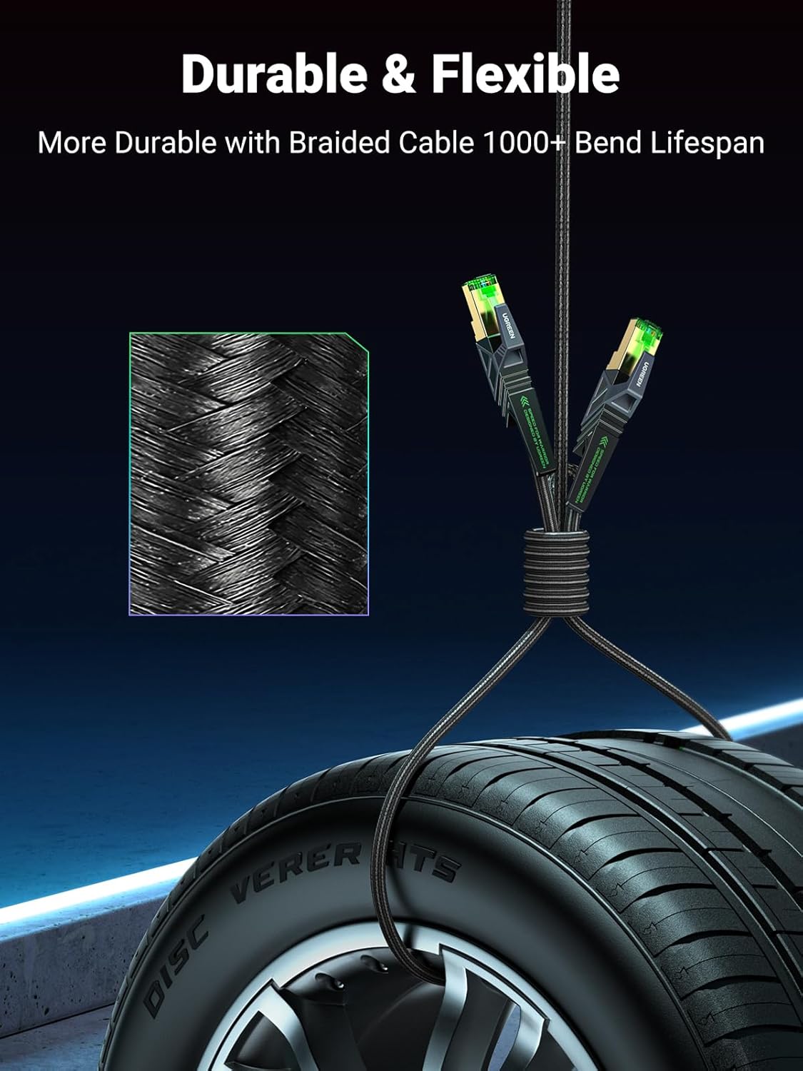 Buy UGREEN 15246 CAT 8 Gaming Ethernet Cable 40Gbps 2000MHz High-Speed (1.5 Meter) SF/FTP 26AWG Braided RJ45 Ethernet Cord Online in Pakistan - UGREEN PK