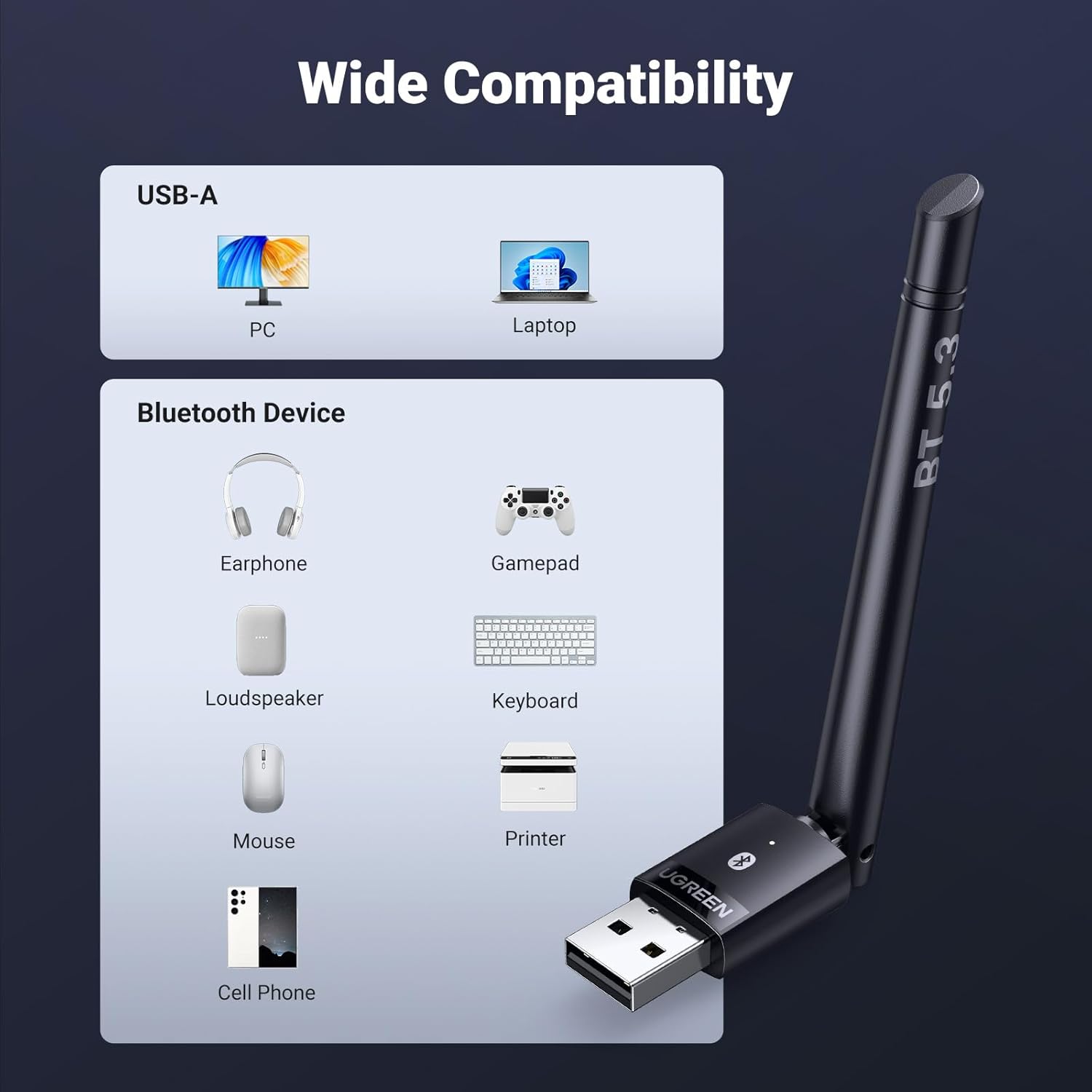 Buy UGREEN 15610 Bluetooth 5.3 Adapter Long Range USB Bluetooth Dongle for PC, Plug & Play for Windows 11/10/8.1 Online in Pakistan - UGREEN PK