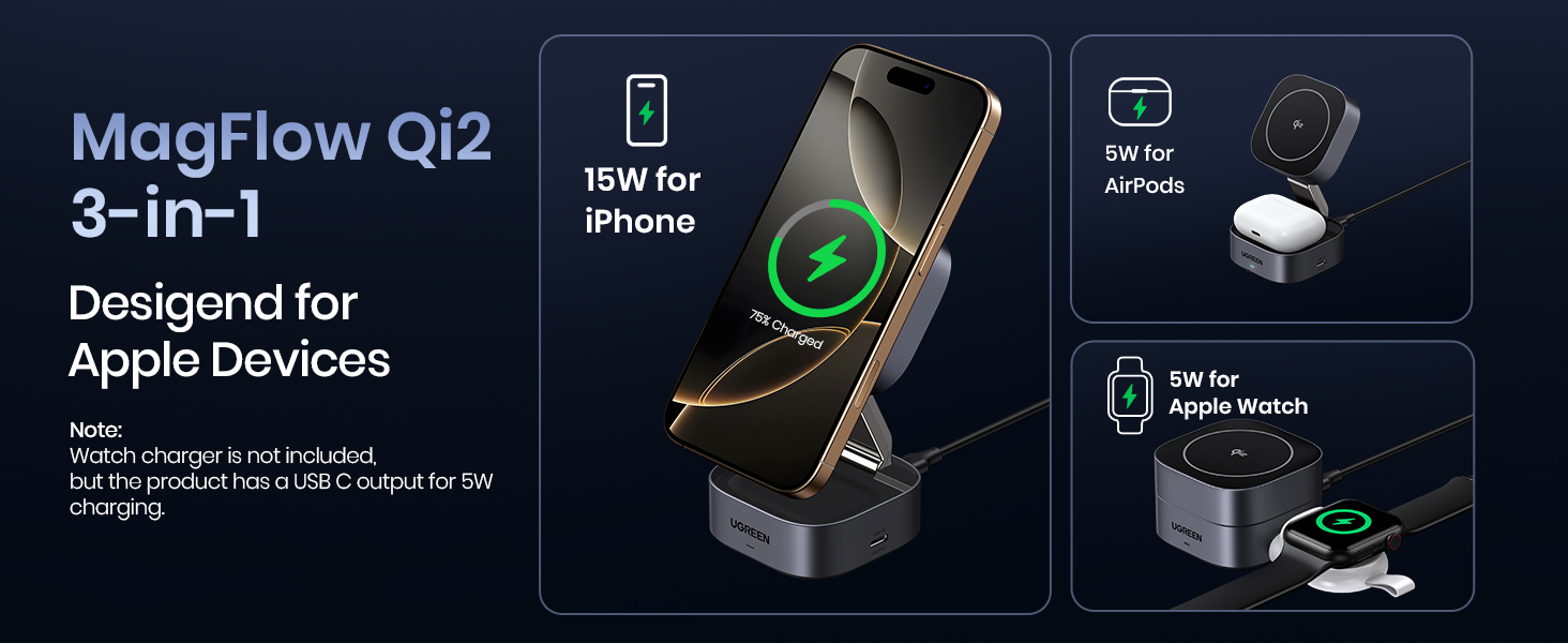 UGREEN 35316 MagFlow 2-in-1 Qi2 Magnetic Foldable Wireless Charging Station for iPhone 17/16/15 Pro Max AirPods 3/2/Pro UGREEN 35316 MagFlow 2-in-1 Qi2 Magnetic Foldable Wireless Charging Station for iPhone 17/16/15 Pro Max AirPods 3/2/Pro