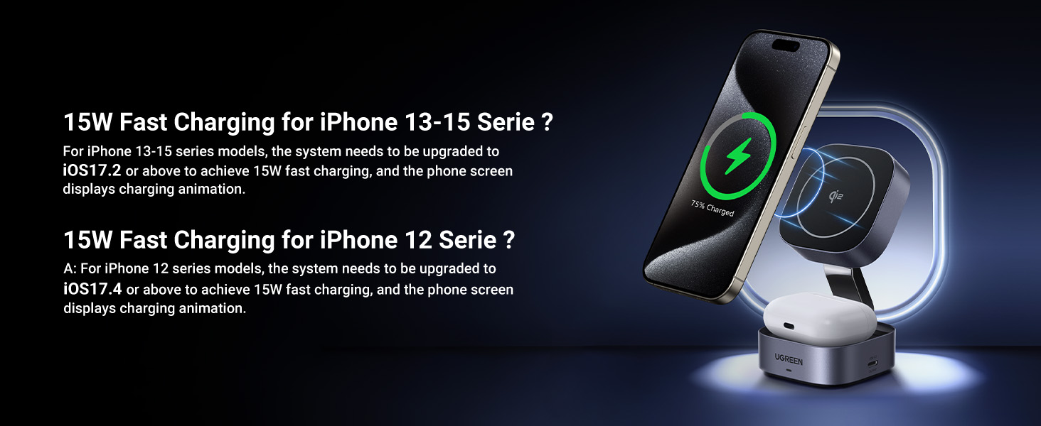 UGREEN 35316 MagFlow 2-in-1 Qi2 Magnetic Foldable Wireless Charging Station for iPhone 17/16/15 Pro Max AirPods 3/2/Pro UGREEN 35316 MagFlow 2-in-1 Qi2 Magnetic Foldable Wireless Charging Station for iPhone 17/16/15 Pro Max AirPods 3/2/Pro