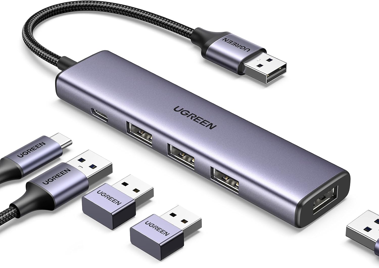 Buy UGREEN 20805 USB 3.0 Hub 4 Ports Aluminum Ultra-Slim USB Multiport Adapter Powered USB C Online in Pakistan - UGREEN PK