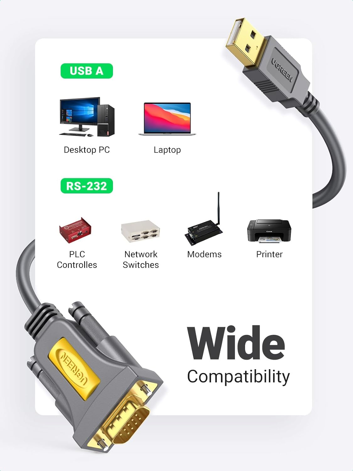 Buy UGREEN 20223 USB to DB9 RS-232 Adapter Cable (3 Meters) PL2303 Chipset Online in Pakistan - UGREEN PK