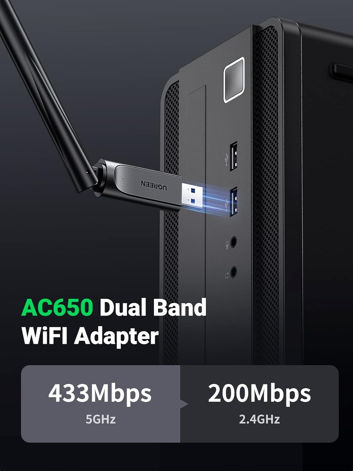 Buy UGREEN 90339 AC650 USB WiFi Adapter for PC Desktop Online in Pakistan - UGREEN PK
