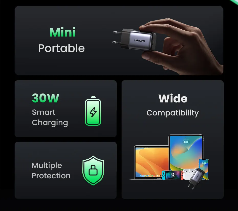 Buy UGREEN 90666 Nexode 30W USB C Fast Charger with GaN Tech Compatible with iPhone 16 Plus Pro Max Online in Pakistan - UGREEN PK