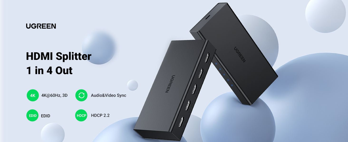 UGREEN 90514 HDMI Splitter 1 in 4 Out 4K@60Hz Support EDID HDCP 2.2/1.4 3D HDR Buy UGREEN 90514 HDMI Splitter 1 in 4 Out 4K@60Hz Support EDID HDCP 2.2/1.4 3D HDR Online in Pakistan - UGREEN PK