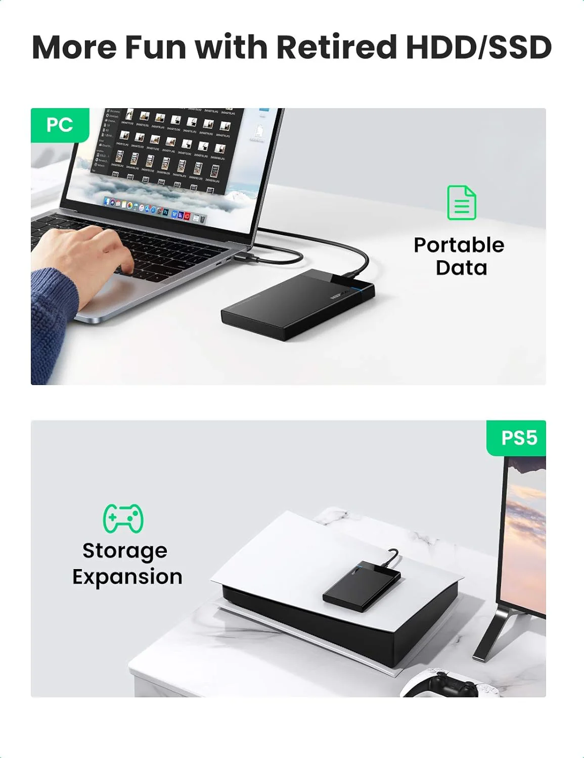 Buy UGREEN 60735 USB 3.1 2.5" Hard Drive Enclosure USB-A to USB-C & USB-C to USB-C Cables Online in Pakistan - UGREEN PK
