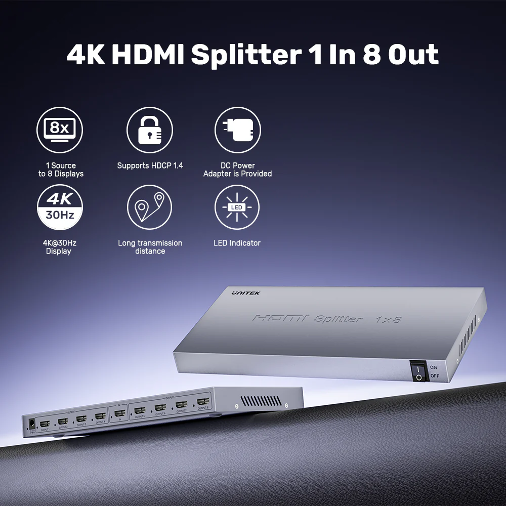 Buy UNITEK 4K HDMI Splitter 1-in-8 Out 4K@30Hz Compatible HDMI 1.4 Online in Pakistan - UGREEN PK