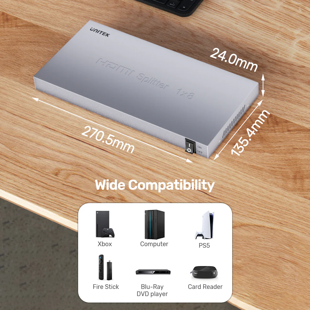 Buy UNITEK 4K HDMI Splitter 1-in-8 Out 4K@30Hz Compatible HDMI 1.4 Online in Pakistan - UGREEN PK