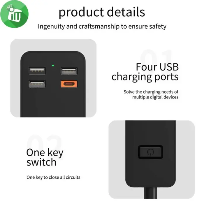 Buy WIWU U01 EU Smart Power Strip 4 AC Outlets & 20W PD USB-C (Black) Online in Pakistan - UGREEN PK