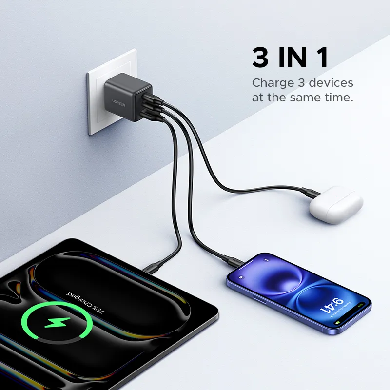 Buy UGREEN 55537 GaN 30W 3 Ports USB-C Fast Charger Adapter Compatible with iPhone 16/15 Pro Max Online in Pakistan - UGREEN PK