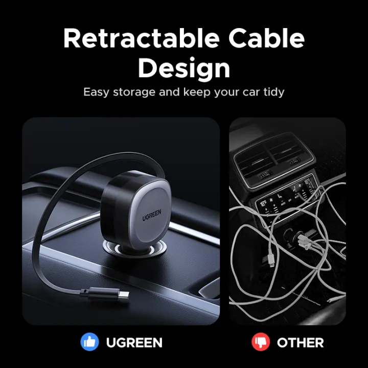 Buy UGREEN 55653 75W Car Charger 2-in-1 Retractable Cable, SCP 25W, QC, PD 30W Fast Charging for iPhone 16/15 Pro Online in Pakistan - UGREEN PK