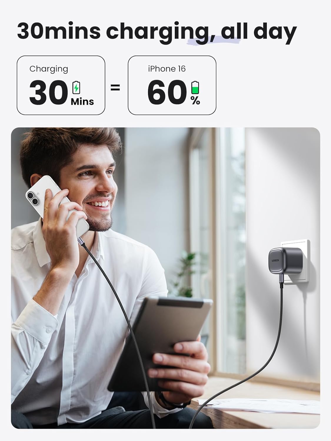 Buy UGREEN 90878 30W USB-C Charger Nexode (UK Plug) Foldable PD 3.0 Fast Charging for iPhone 16/15/14/13 Online in Pakistan - UGREEN PK