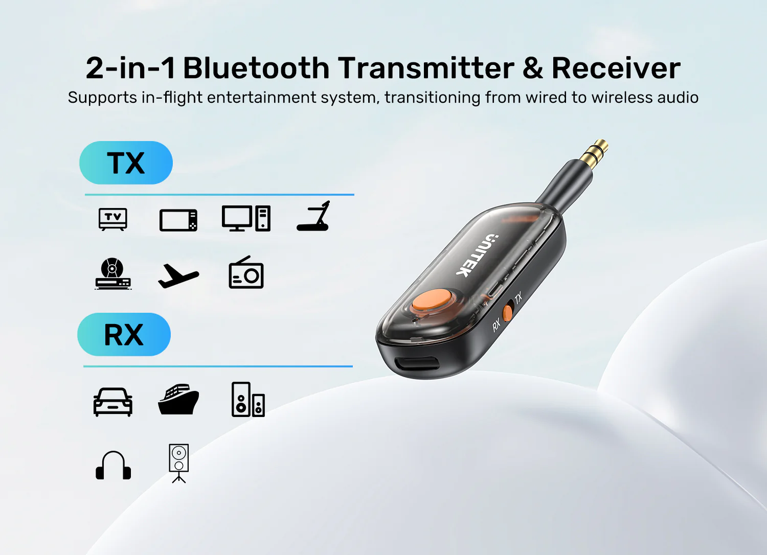 UNITEK 2-in-1 Bluetooth 5.3 Transmitter & Receiver Low Latency, Dual-Device Pairing Buy UNITEK 2-in-1 Bluetooth 5.3 Transmitter & Receiver Low Latency, Dual-Device Pairing Online in Pakistan - UGREEN PK