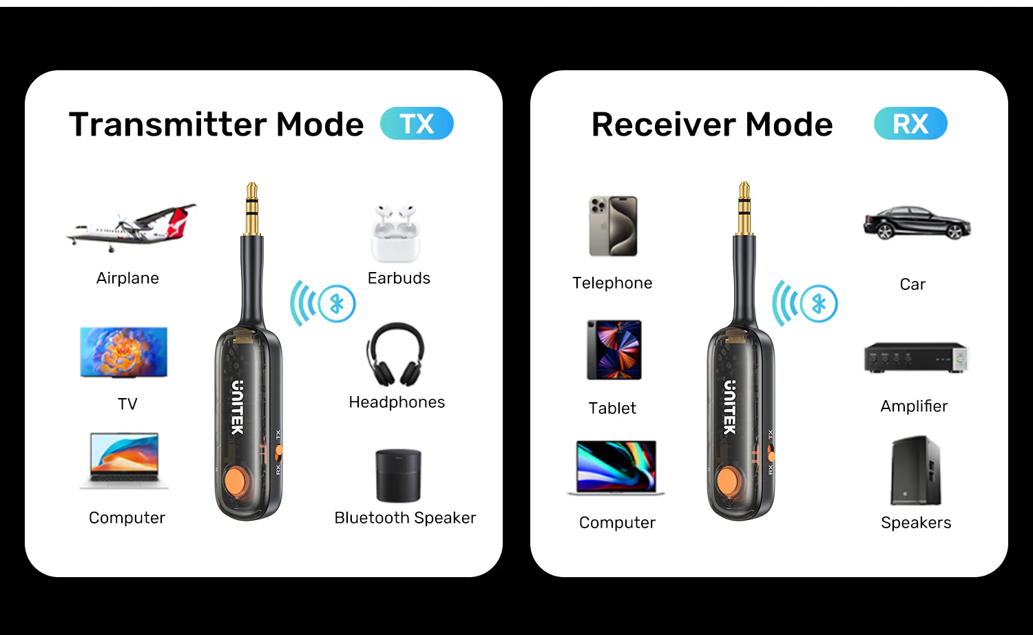 UNITEK 2-in-1 Bluetooth 5.3 Transmitter & Receiver Low Latency, Dual-Device Pairing Buy UNITEK 2-in-1 Bluetooth 5.3 Transmitter & Receiver Low Latency, Dual-Device Pairing Online in Pakistan - UGREEN PK