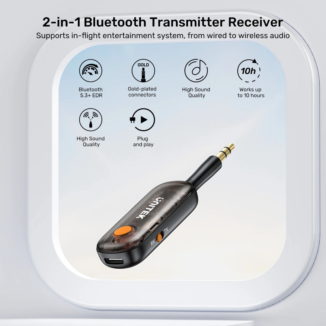 Buy UNITEK 2-in-1 Bluetooth 5.3 Transmitter & Receiver Low Latency, Dual-Device Pairing Online in Pakistan - UGREEN PK