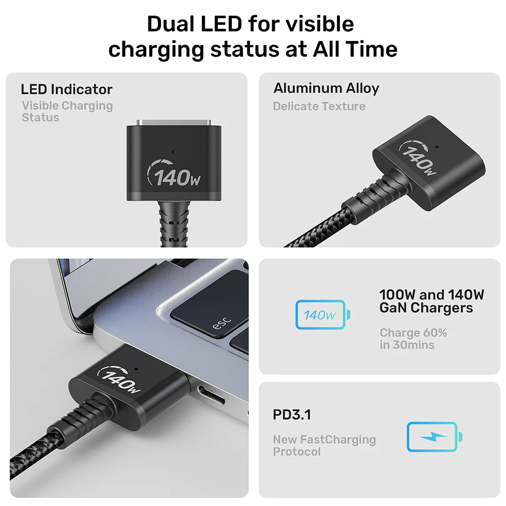 Buy UNITEK USB-C to Magnetic 3 Braided Charging Cable (2 Meter) 140W PD Fast Charging Online in Pakistan - UGREEN PK