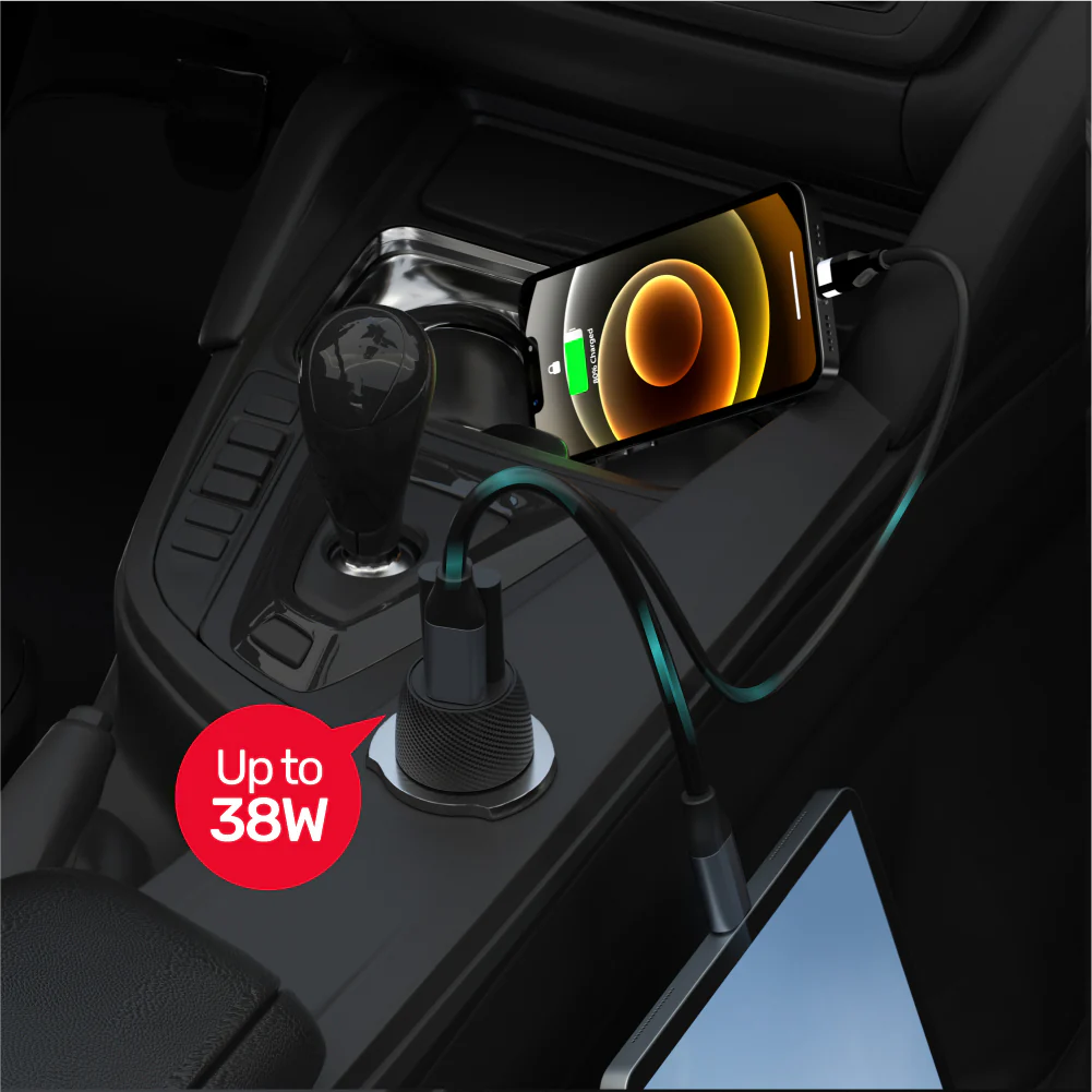 Buy UNITEK Powertrain Duo 38W Two Ports Car Charger with PD and QC Online in Pakistan - UGREEN PK