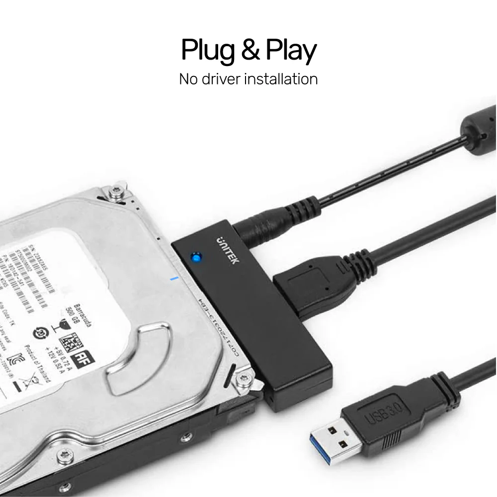 Buy UNITEK USB 3.0 to SATA III Adapter 18TB HDD/SSD Compatibility, Plug & Play, 12V/2A Power Adapter Online in Pakistan - UGREEN PK