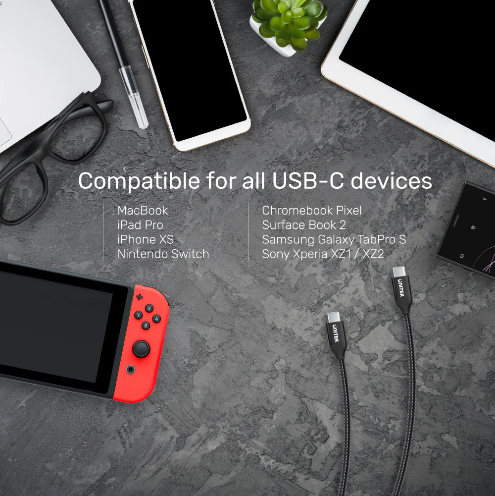 Buy UNITEK USB-C 100W PD Fast Charging Braided Cable (2 Meter) with Data USB 2.0 Online in Pakistan - UGREEN PK