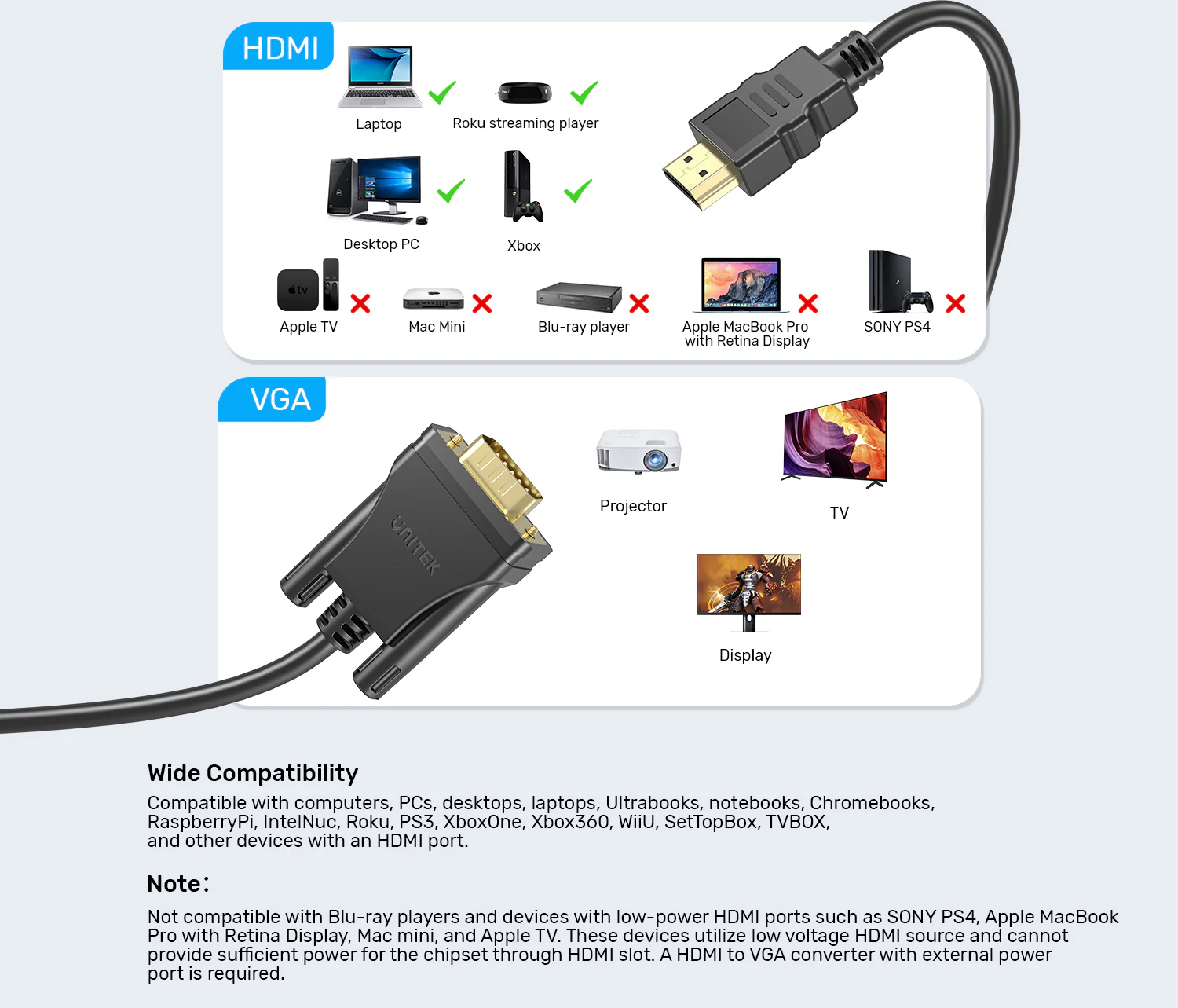 UNITEK HDMI to VGA Cable (2 Meter) Full HD 1080P@60Hz Gold-Plated Connectors Buy UNITEK HDMI to VGA Cable (2 Meter) Full HD 1080P@60Hz Gold-Plated Connectors Online in Pakistan - UGREEN PK