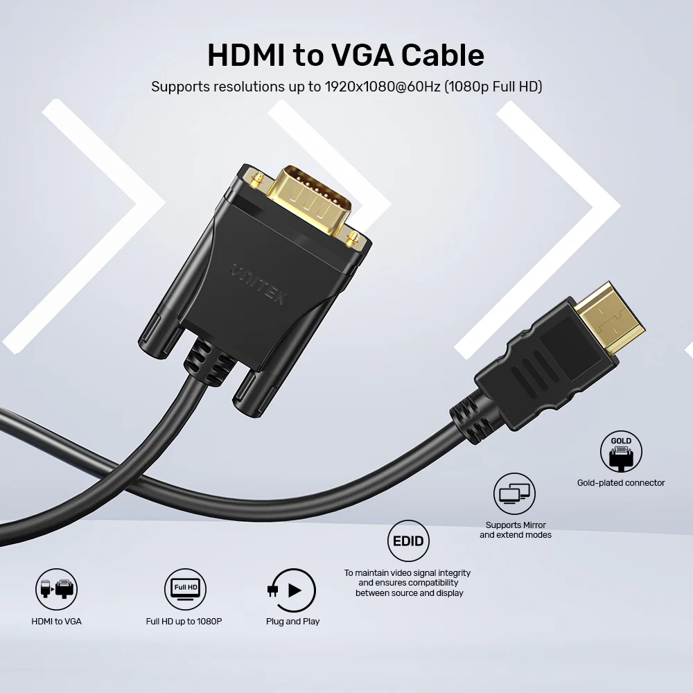 Buy UNITEK HDMI to VGA Cable (2 Meter) Full HD 1080P@60Hz Gold-Plated Connectors Online in Pakistan - UGREEN PK