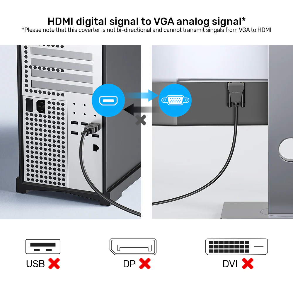 Buy UNITEK HDMI to VGA Cable (2 Meter) Full HD 1080P@60Hz Gold-Plated Connectors Online in Pakistan - UGREEN PK