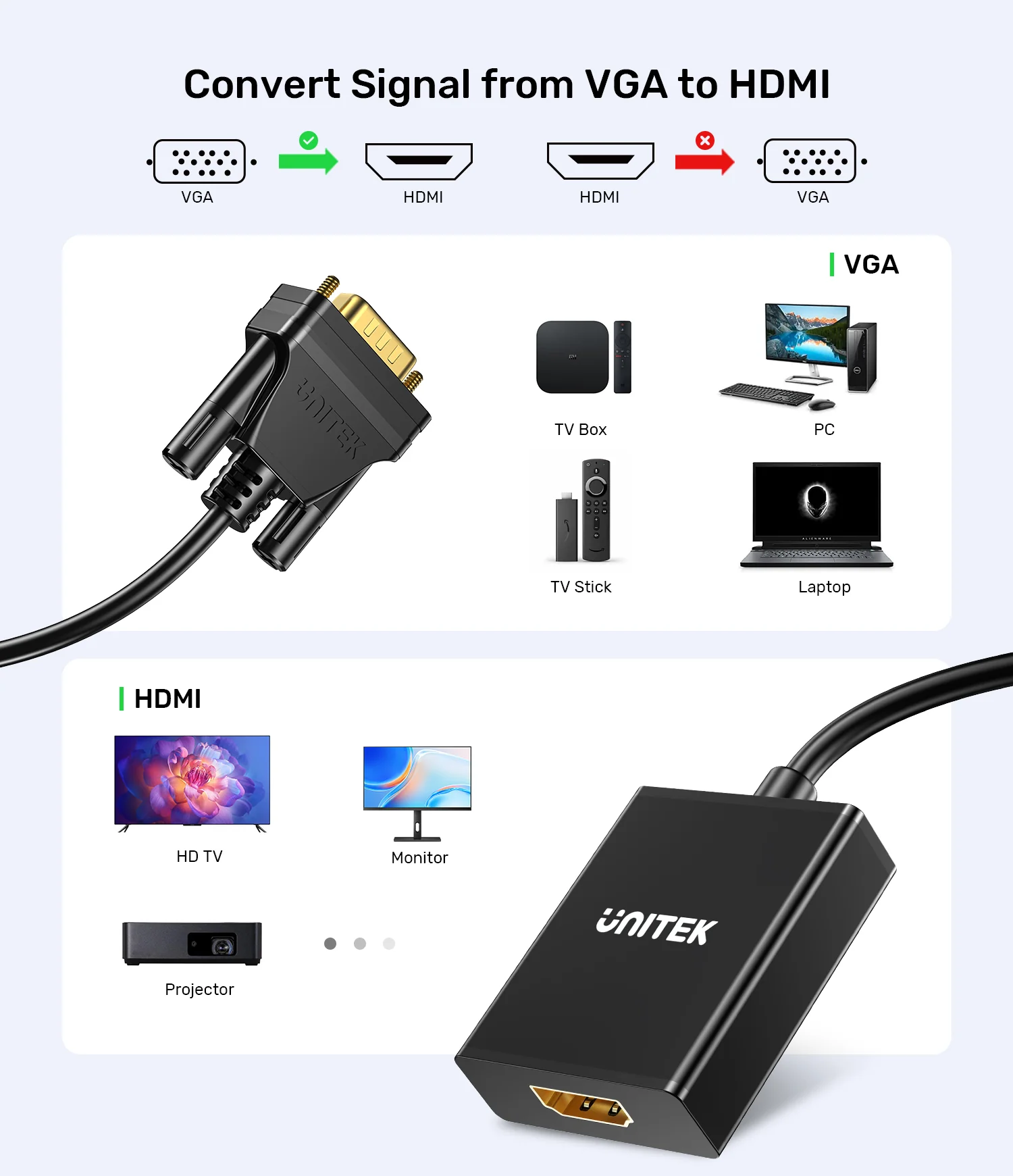 UNITEK VGA to HDMI Adapter 1080P Full HD Plug-and-Play Includes Audio Cable Buy UNITEK VGA to HDMI Adapter 1080P Full HD Plug-and-Play Includes Audio Cable Online in Pakistan - UGREEN PK