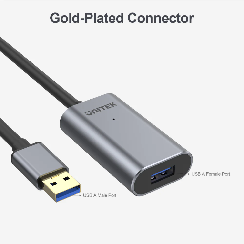 Buy UNITEK USB 3.0 Extension Cable (5 Meter) Signal Booster, Aluminium Housing, Gold-Plated Connector, DC Jack Online in Pakistan - UGREEN PK