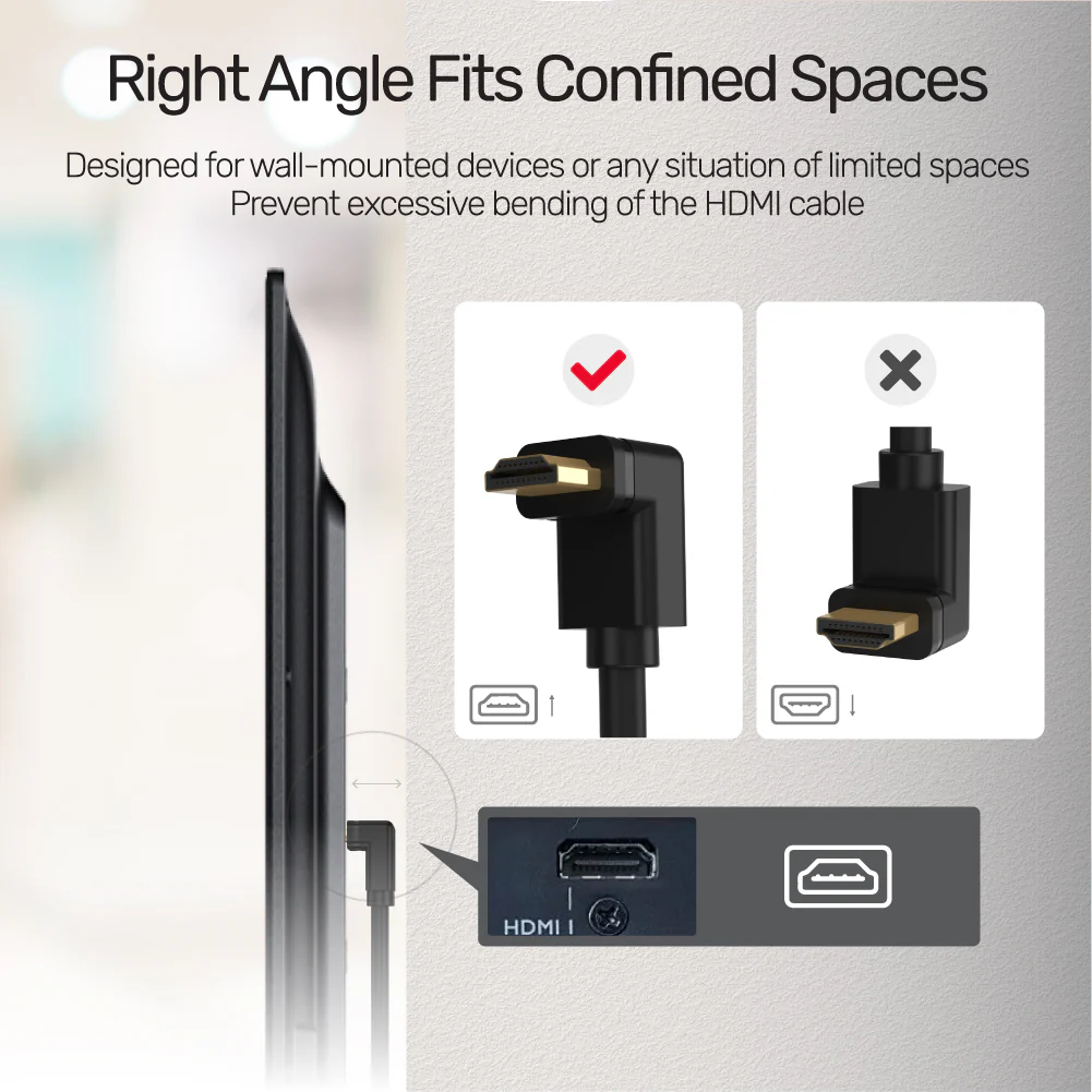 Buy UNITEK 4K HDMI to HDMI Right Angle 270° Cable (3 Meter) 4K@60Hz, 18Gbps, HDR10, HDCP 2.2, Gold-Plated Connector Online in Pakistan - UGREEN PK