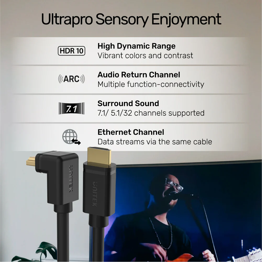 Buy UNITEK 4K HDMI to HDMI Right Angle 270° Cable (3 Meter) 4K@60Hz, 18Gbps, HDR10, HDCP 2.2, Gold-Plated Connector Online in Pakistan - UGREEN PK