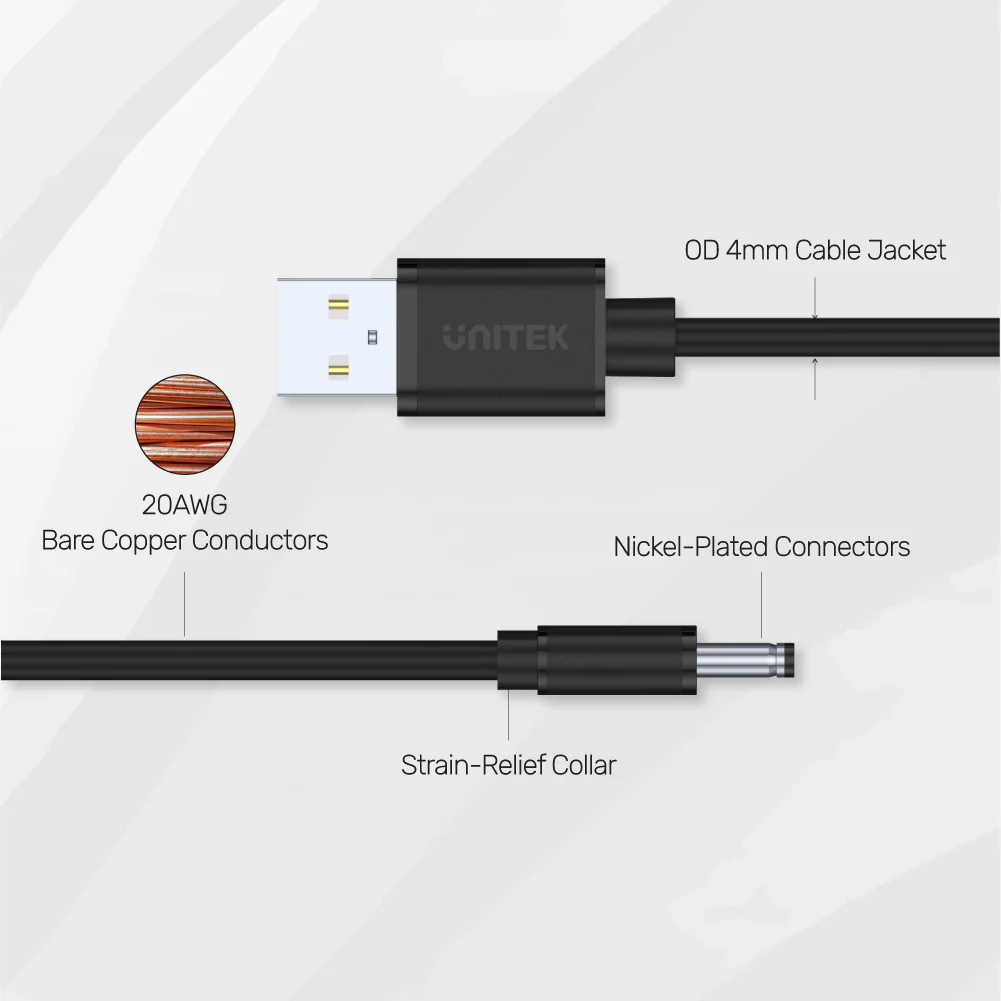 Buy UNITEK USB-A to DC 3.5x1.35mm Power Charging Cable (1 Meter) 15W, 5V/3A, Nickel-Plated Connectors Online in Pakistan - UGREEN PK