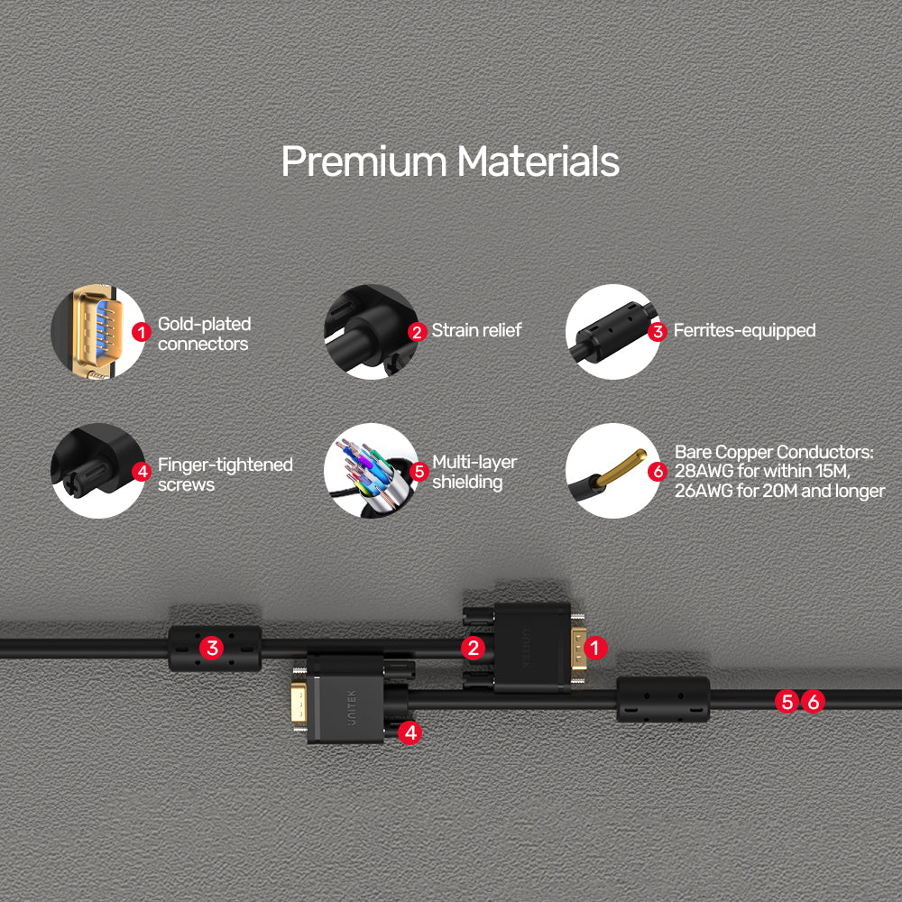 Buy UNITEK VGA 15 Pin (3C+6) Monitor Cable (10 Meter) Premium HD15 Gold-Plated Connector Online in Pakistan - UGREEN PK