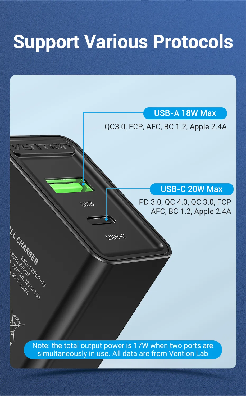 VENTION 20W USB-C & USB-A Fast Charger PD 20W & QC 18W (Black) US Plug Buy VENTION 20W USB-C & USB-A Fast Charger PD 20W & QC 18W (Black) US Plug Online in Pakistan - UGREEN PK