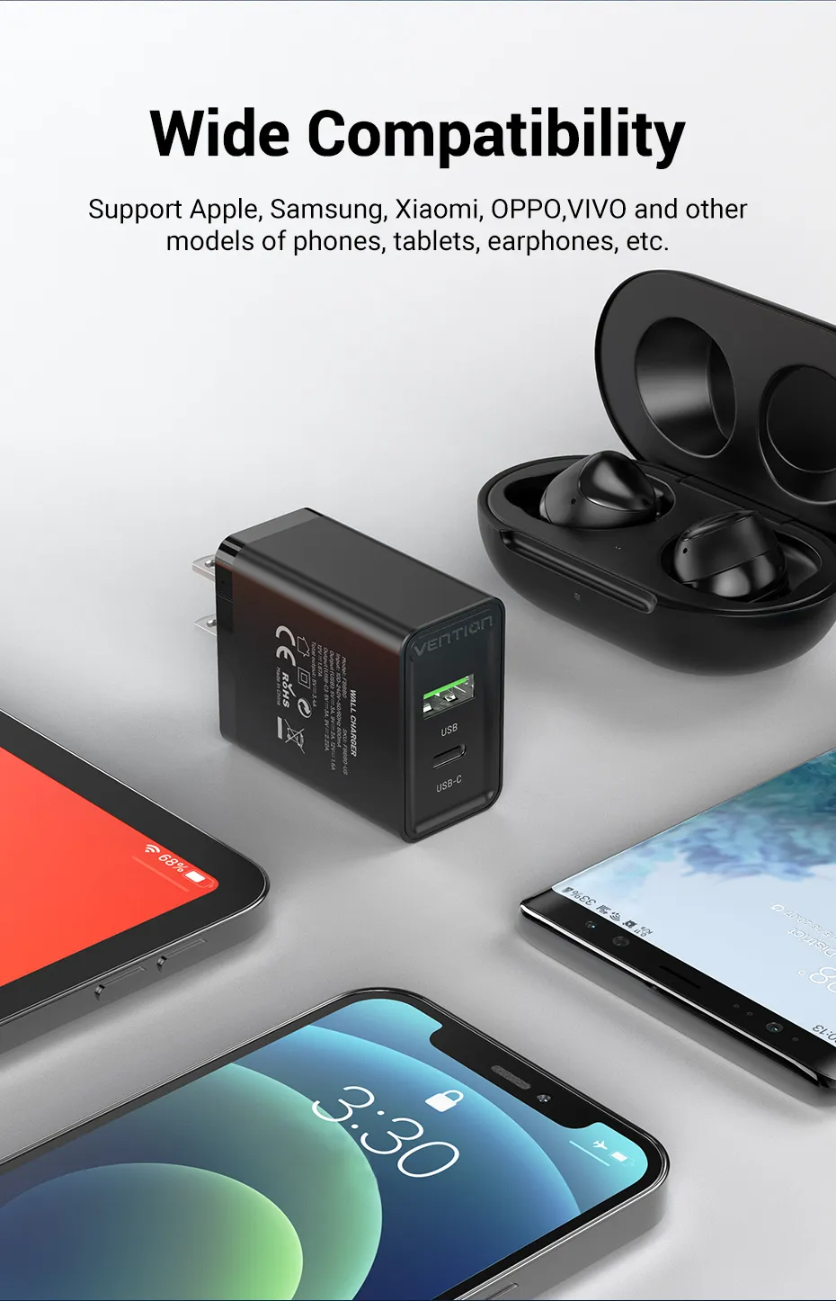 VENTION 20W USB-C & USB-A Fast Charger PD 20W & QC 18W (Black) US Plug Buy VENTION 20W USB-C & USB-A Fast Charger PD 20W & QC 18W (Black) US Plug Online in Pakistan - UGREEN PK
