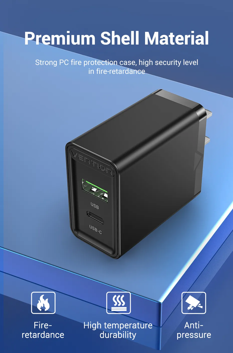 VENTION 20W USB-C & USB-A Fast Charger PD 20W & QC 18W (Black) US Plug Buy VENTION 20W USB-C & USB-A Fast Charger PD 20W & QC 18W (Black) US Plug Online in Pakistan - UGREEN PK
