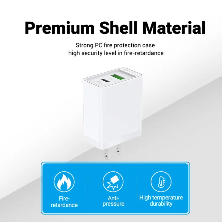 Buy VENTION 20W USB-C & USB-A Fast Charger PD 20W & QC 18W (White) US Plug Online in Pakistan - UGREEN PK