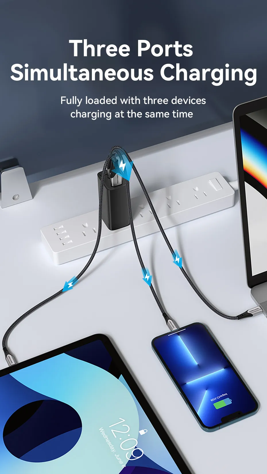 VENTION 65W GaN 3-Port USB-C Fast Charger (US Plug) PD 3.0 Type-C Adapter for iPhone 16/15/14/13 Pro Max Buy VENTION 65W GaN 3-Port USB-C Fast Charger (US Plug) PD 3.0 Type-C Adapter for iPhone 16/15/14/13 Pro Max Online in Pakistan - UGREEN PK