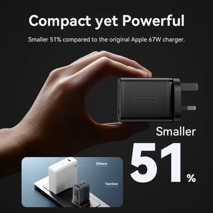 Buy VENTION 65W GaN 3-Port USB-C Fast Charger (UK Plug) PD 3.0 Type-C Adapter for iPhone 16/15/14/13 Pro Max Online in Pakistan - UGREEN PK