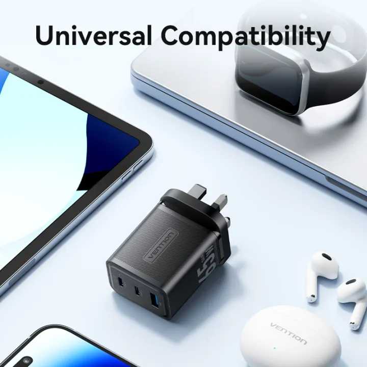 Buy VENTION 65W GaN 3-Port USB-C Fast Charger (UK Plug) PD 3.0 Type-C Adapter for iPhone 16/15/14/13 Pro Max Online in Pakistan - UGREEN PK