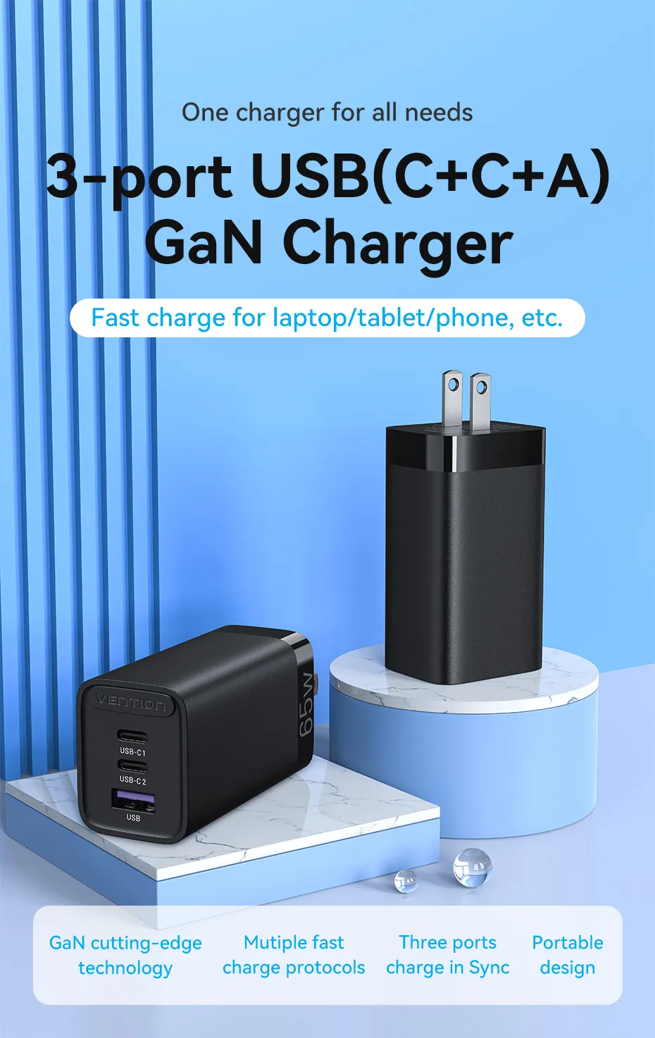 VENTION FERB0-US 65W GaN Charger Foldable 3-Port USB-C & USB-A Fast Charger PD 3.0 & QC 4.0 Buy VENTION FERB0-US 65W GaN Charger Foldable 3-Port USB-C & USB-A Fast Charger PD 3.0 & QC 4.0 Online in Pakistan - UGREEN PK