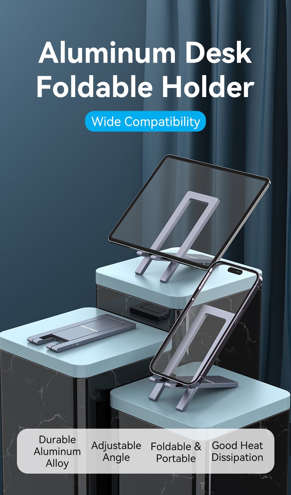 VENTION KCYH0 Portable Phone Stand Ultra-Thin, Foldable Aluminum Alloy (Gray) Buy VENTION KCYH0 Portable Phone Stand Ultra-Thin, Foldable Aluminum Alloy (Gray) Online in Pakistan - UGREEN PK