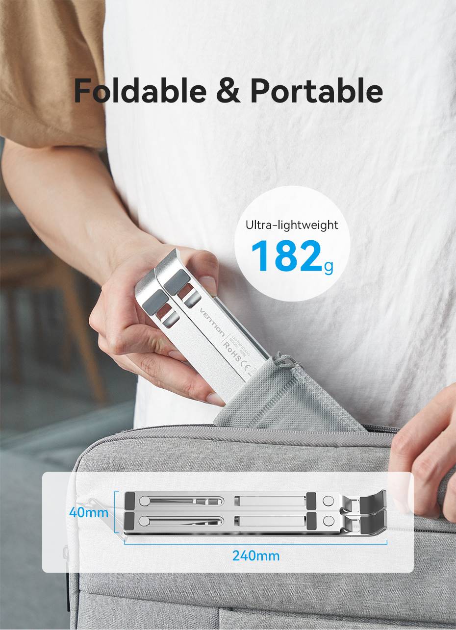 VENTION KDMI0 Foldable Laptop Stand Silver Aluminum Alloy 6-Level Adjustable Buy VENTION KDMI0 Foldable Laptop Stand Silver Aluminum Alloy 6-Level Adjustable Online in Pakistan - UGREEN PK