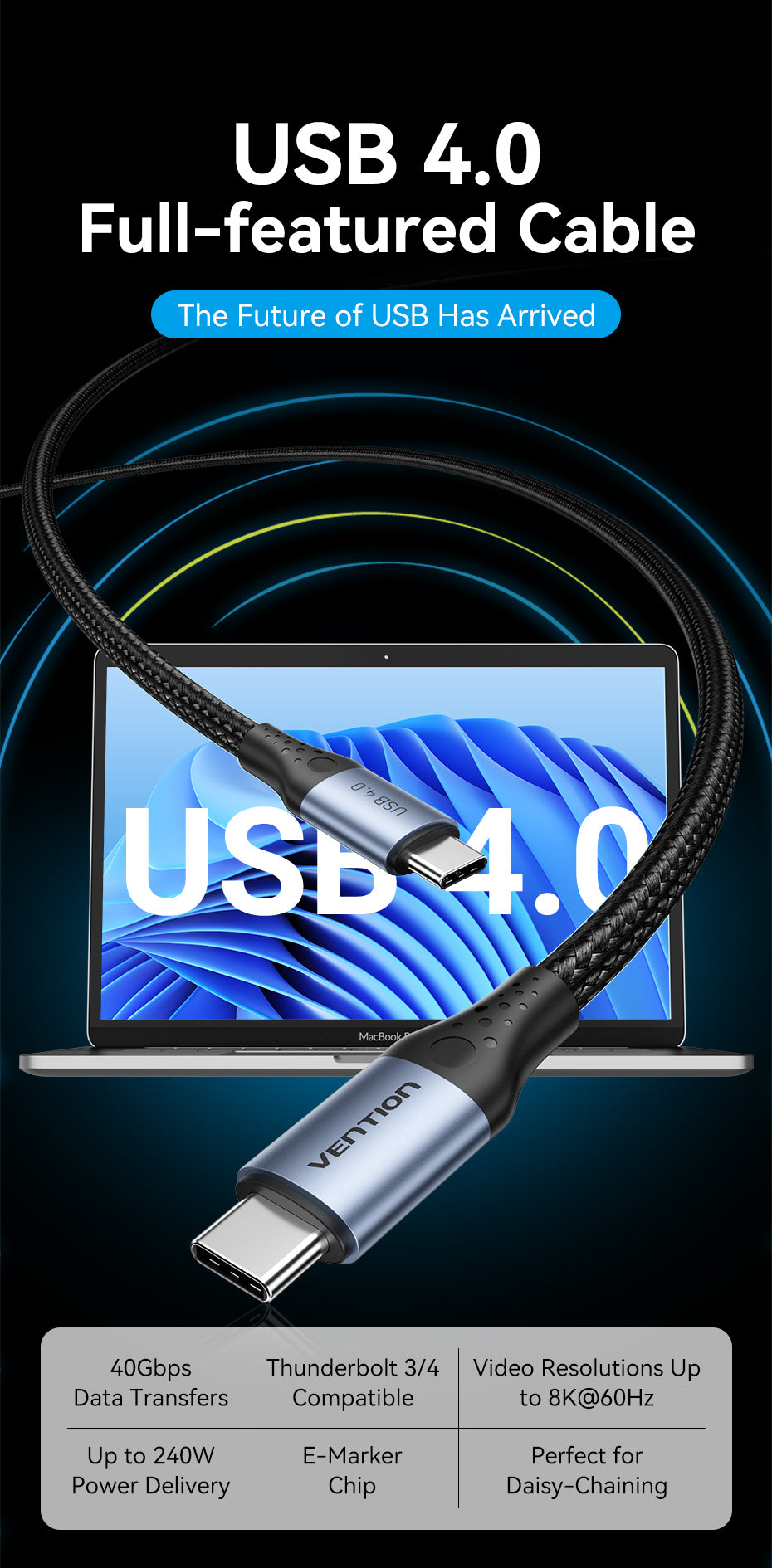 VENTION TAVHF USB 4.0 Type-C 240W PD Fast Charging (1 Meter) Thunderbolt 4, 40Gbps Data Transfer, 8K@60Hz Screen Mirroring Buy VENTION TAVHF USB 4.0 Type-C 240W PD Fast Charging (1 Meter) Thunderbolt 4, 40Gbps Data Transfer, 8K@60Hz Screen Mirroring Online in Pakistan - UGREEN PK