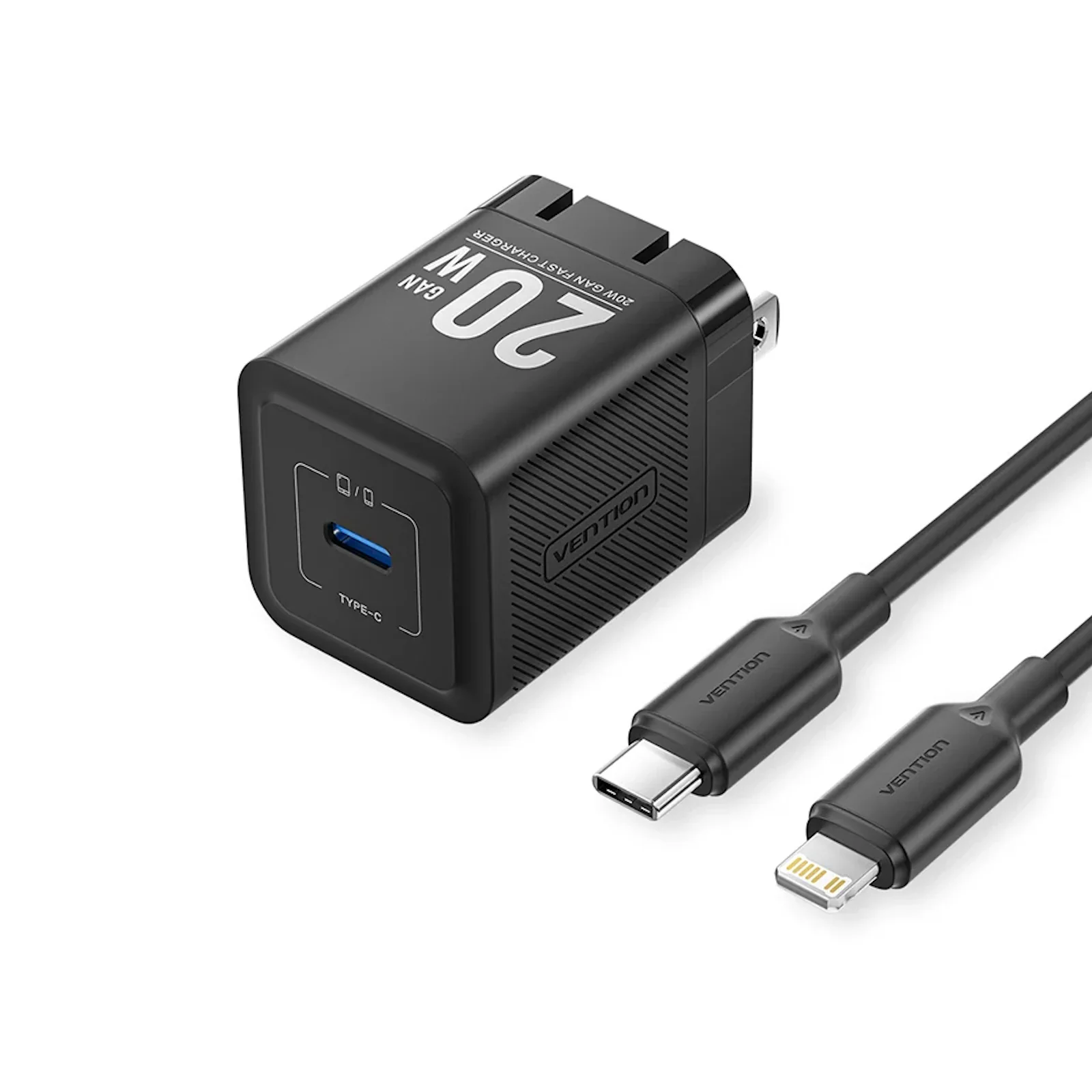 Buy VENTION 20W GaN Fast Charger PD3.0 & QC3.0 with Lightning Cable MFi Certified (1 Meter) Black Online in Pakistan - UGREEN PK