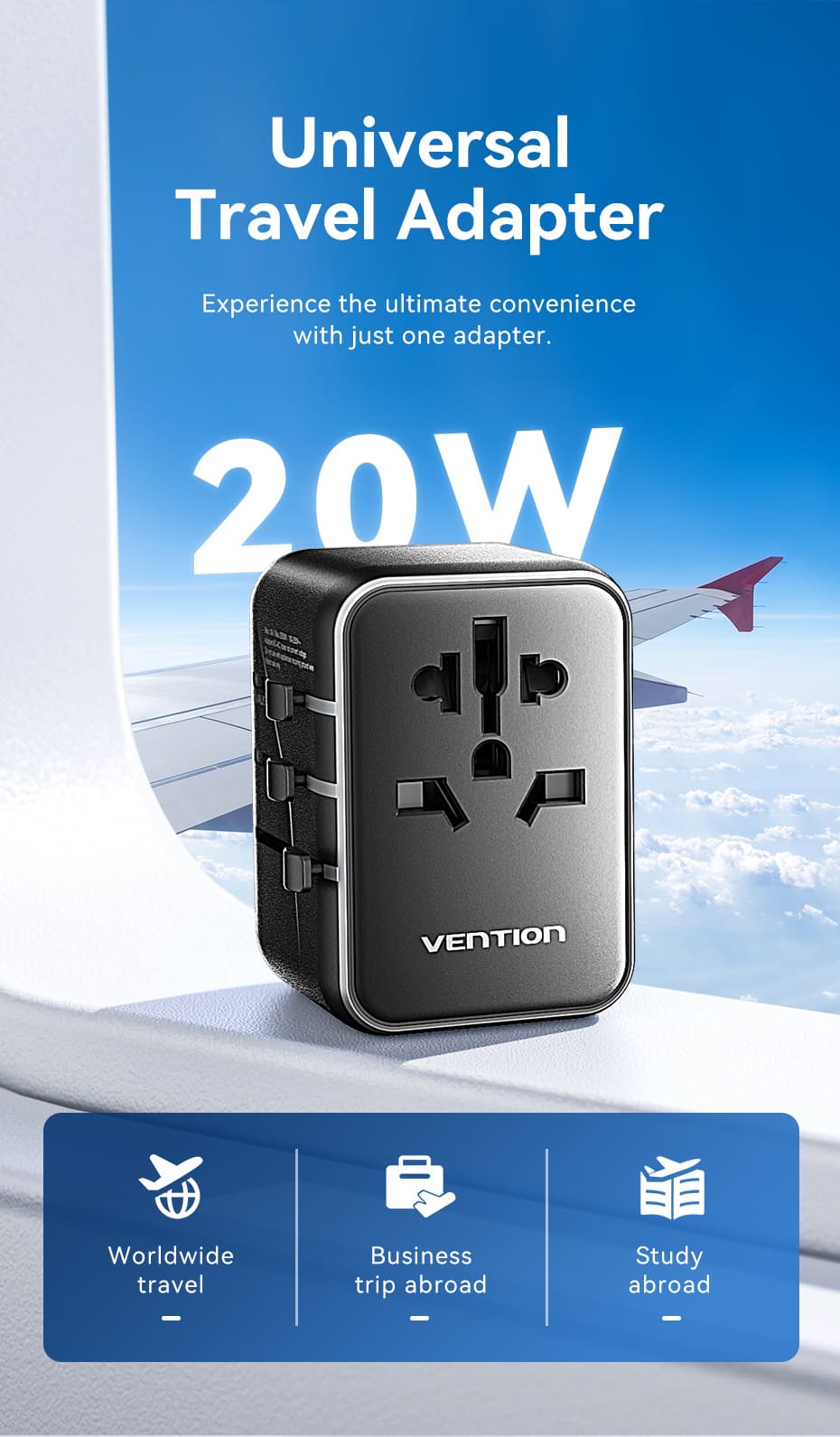 VENTION FJEB0 Universal Travel Adapter 3-Ports PD20W & QC18W Fast Charging Buy VENTION FJEB0 Universal Travel Adapter 3-Ports PD20W & QC18W Fast Charging Online in Pakistan - UGREEN PK