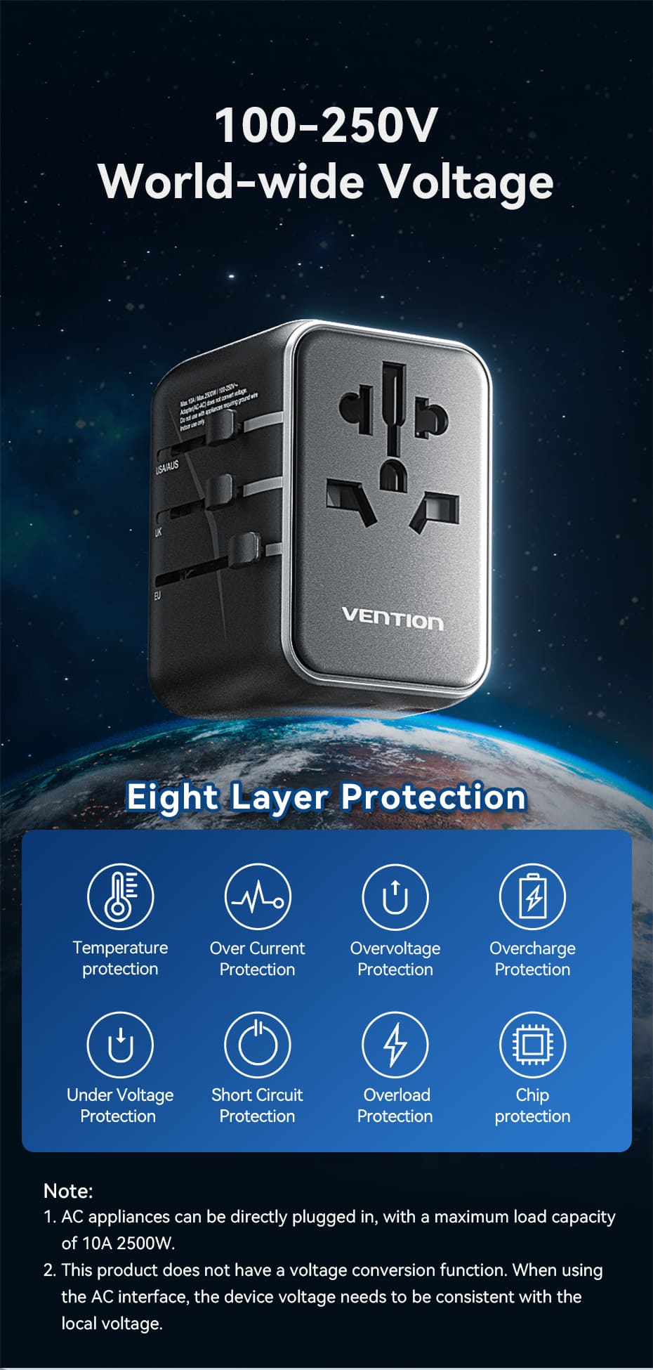 VENTION FJEB0 Universal Travel Adapter 3-Ports PD20W & QC18W Fast Charging Buy VENTION FJEB0 Universal Travel Adapter 3-Ports PD20W & QC18W Fast Charging Online in Pakistan - UGREEN PK